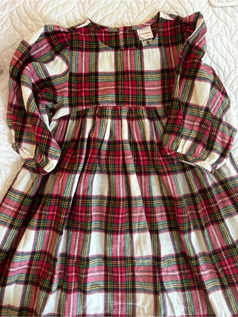 Hanna Andersson Red Green Cream Plaid Long-Sleeve Dress